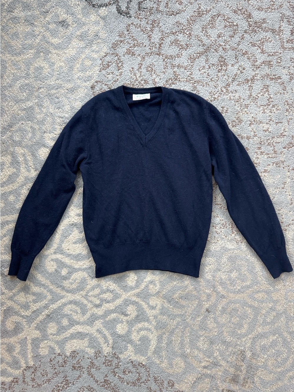 Vintage United Colors of Benetton France Wool Angora V-Neck Knit Sweater Navy 46